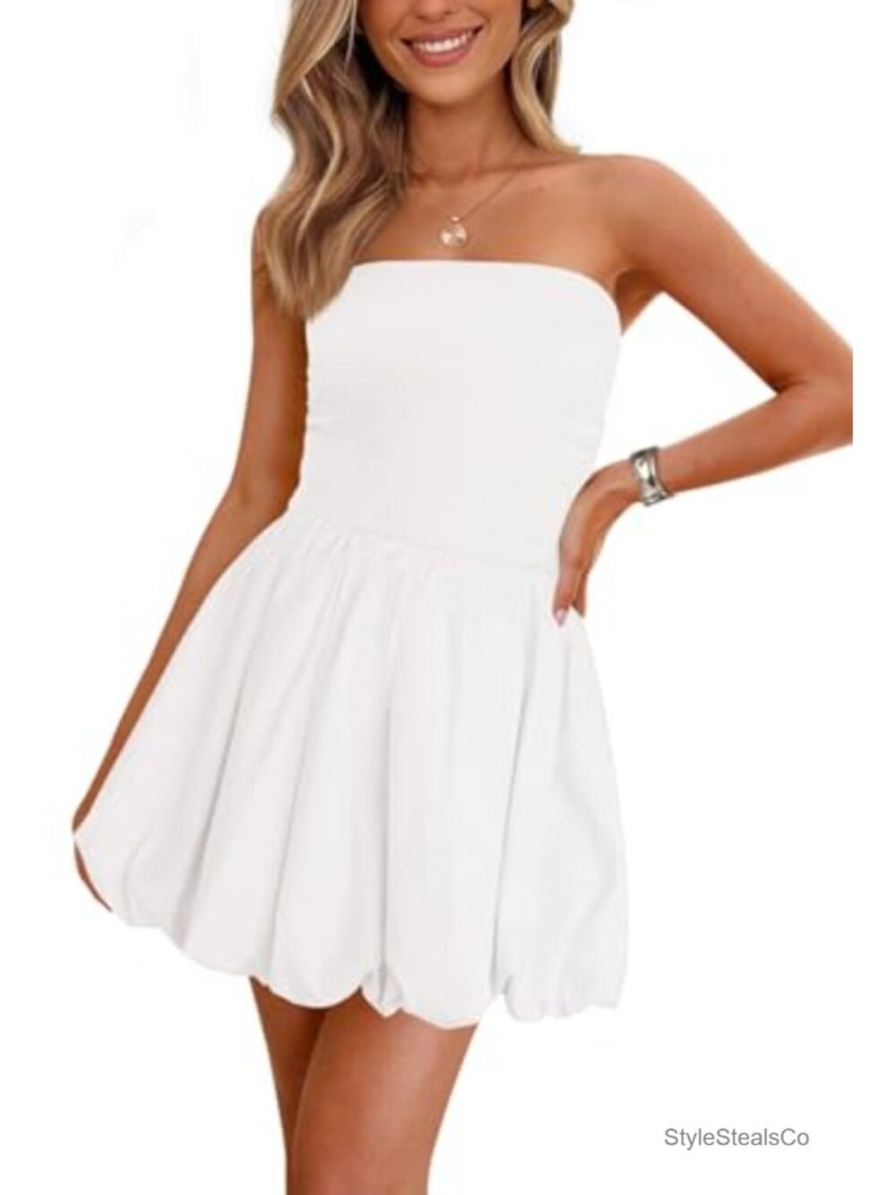 PRETTYGARDEN Strapless Smocked Mini Bubble Dress